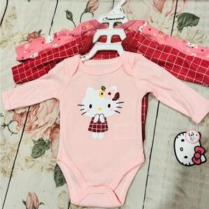Hello Kitty 3 Piece Set Long Sleeve Bodysuits Pink Flowers Newborn New with Tags